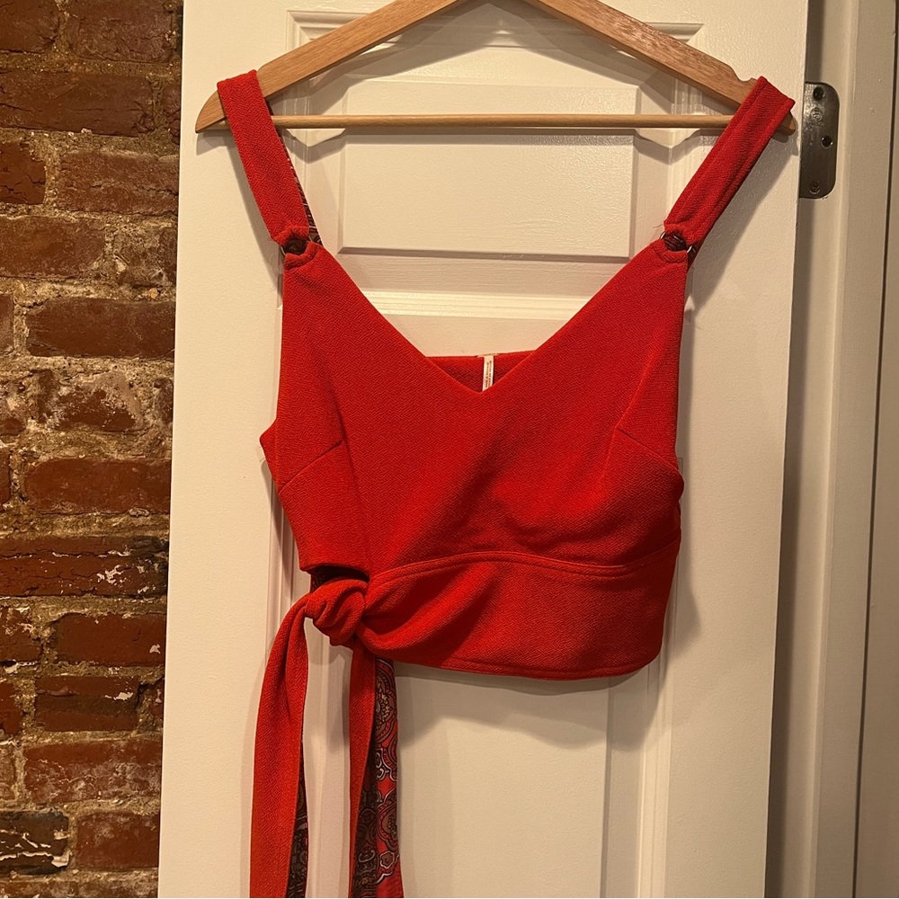 Red crop tank top with bandana tie waist
